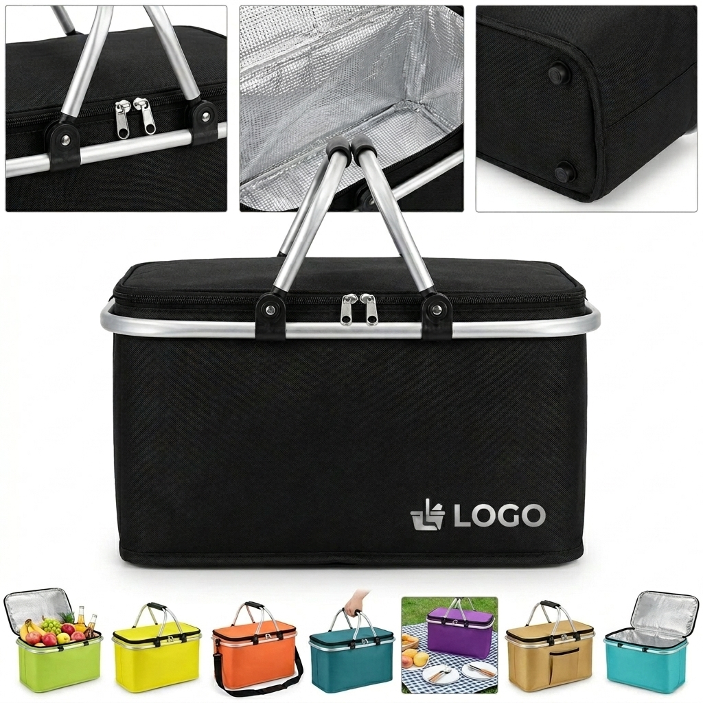 Insulated Folding Picnic Basket with Removable Waterproof Inner Bag