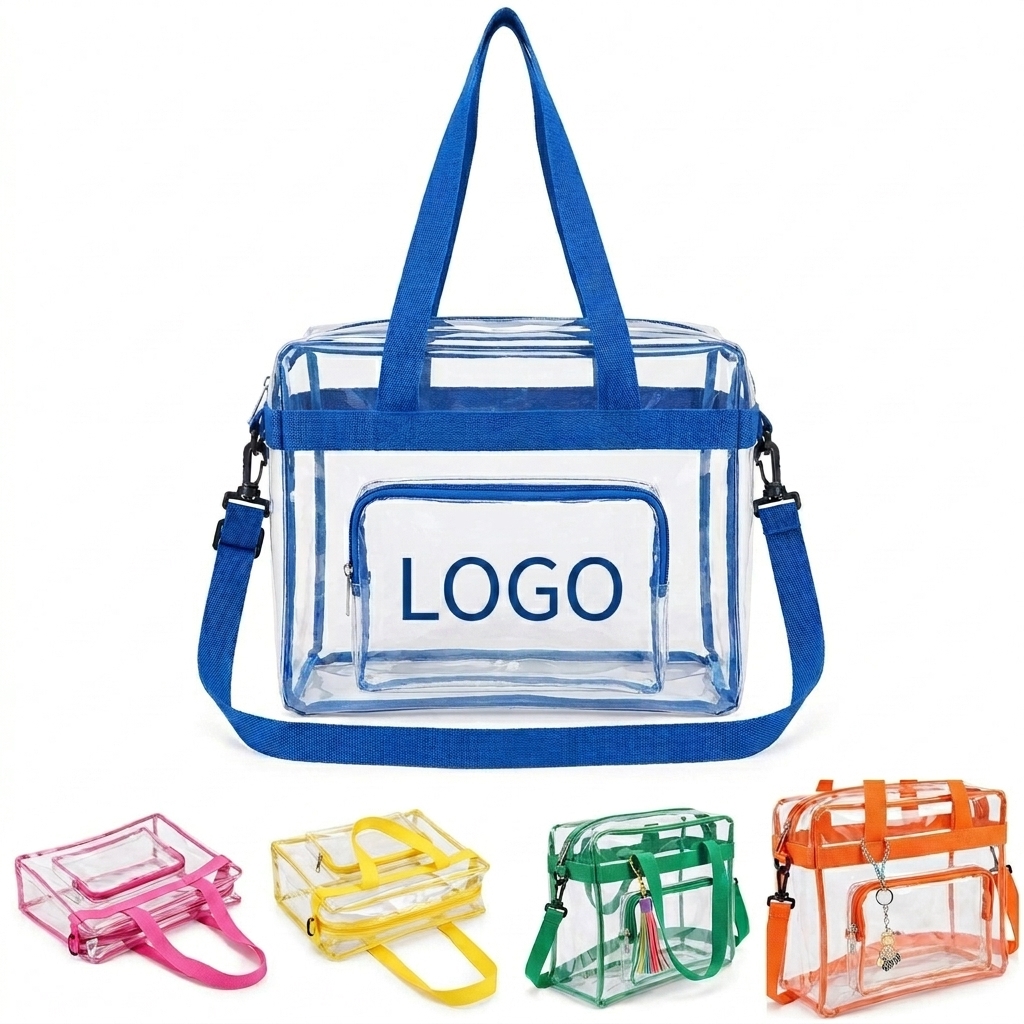 Clear PVC Tote Bag with Adjustable Strap & Secure Zipper Top