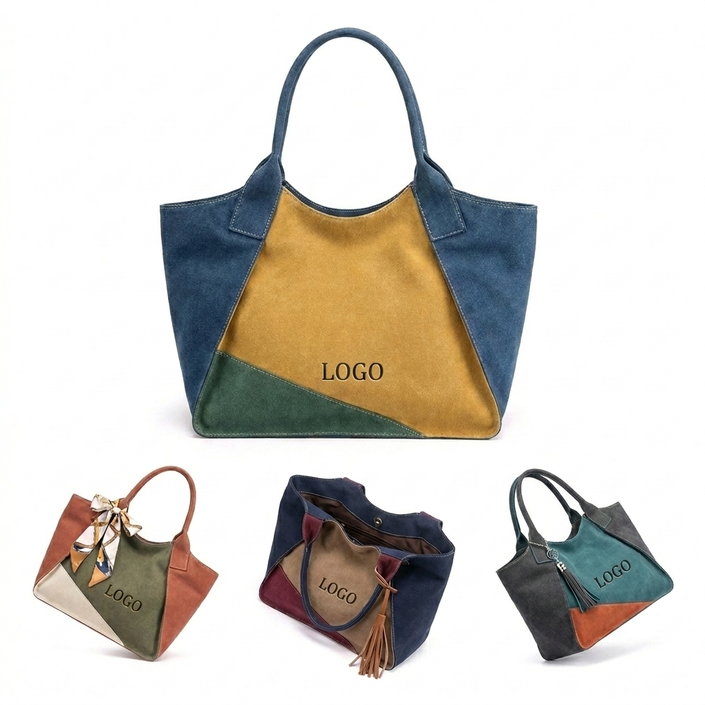 Suede Blend Multi-Color Shoulder Tote Bag
