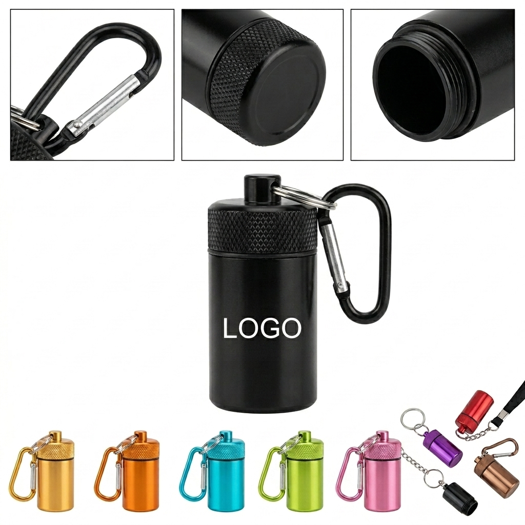 Aluminum Carabiner Pill Case, Waterproof & Shockproof