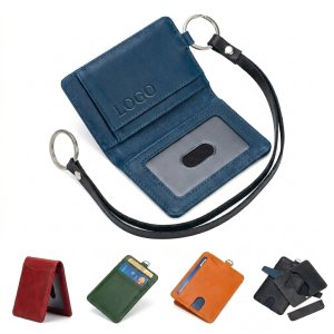 Multi-Fold Leather Card Holder with Detachable Lanyard