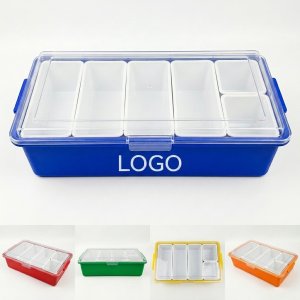Clear 6-Compartment Food Storage Platter with Lid for Fresh Salads & Toppings