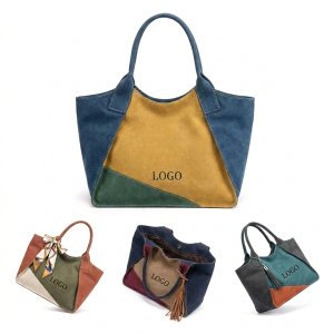 Suede Blend Multi-Color Shoulder Tote Bag