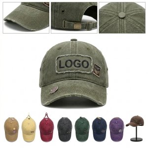 Custom Washed Cotton Baseball Caps with Embroidered Logo
